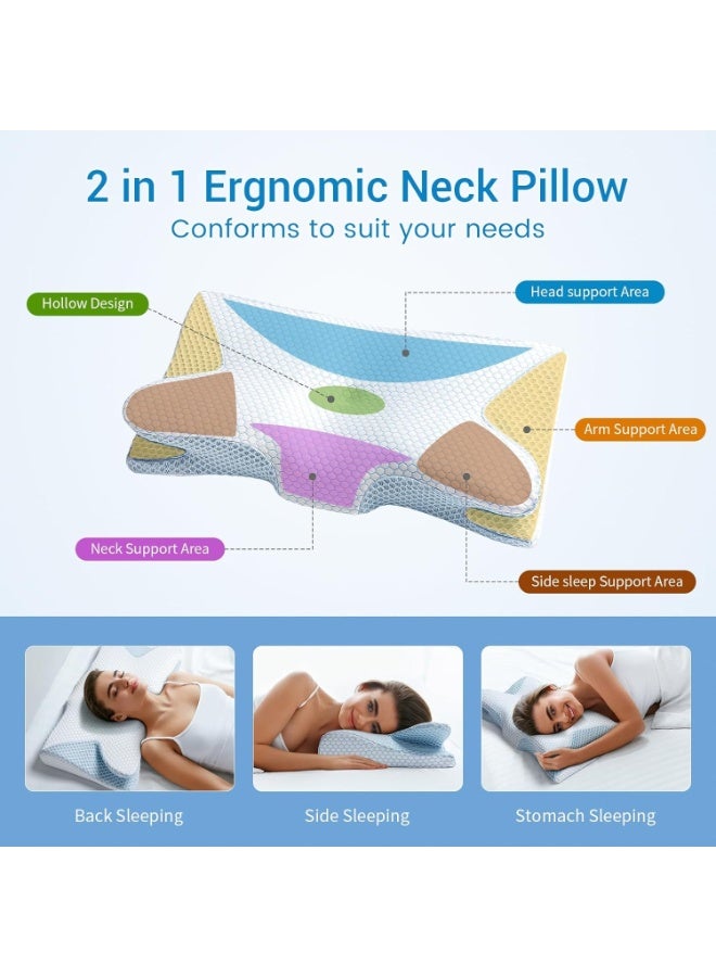 Memory Foam Butterfly Cervical Pillow 2-in-1, Ergonomic Orthopedic Neck & Shoulder Support, Contoured Bed Pillow for Pain Relief, Side, Back & Stomach Sleepers - Image 3